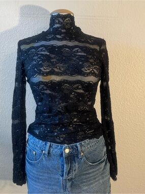 Y2K Cache Long Sleeve Top Lace Beaded Sz S Fairy Grunge Victorian Vampire Core